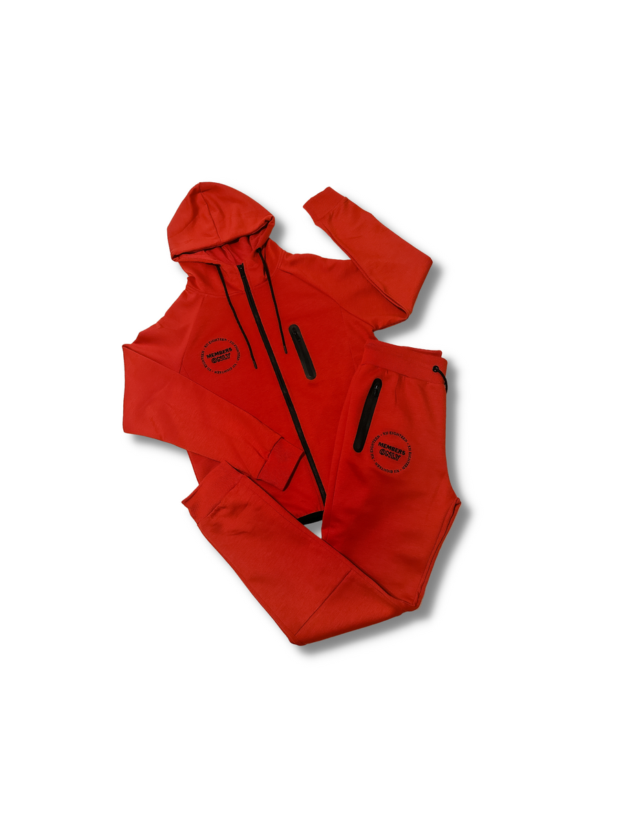 Red hoodie tracksuit deals