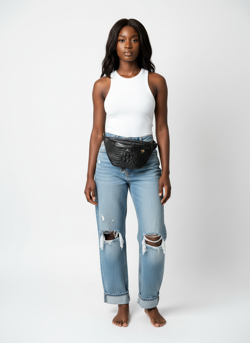 The Croc Leather Bumbag {Onyx}